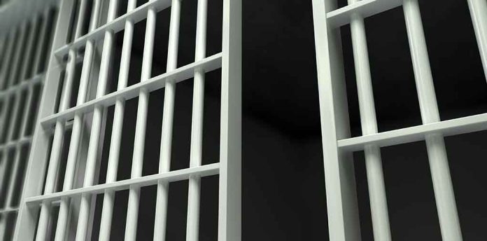 Close-up of prison cell bars.