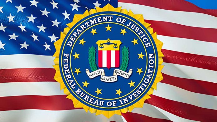 FBI seal on an American flag background.