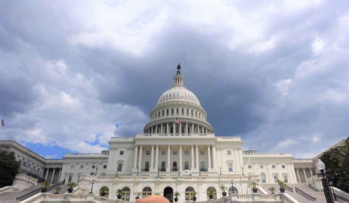 United States Capitol building under cloudy sky