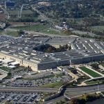 Aerial view of the Pentagon building and surroundings.