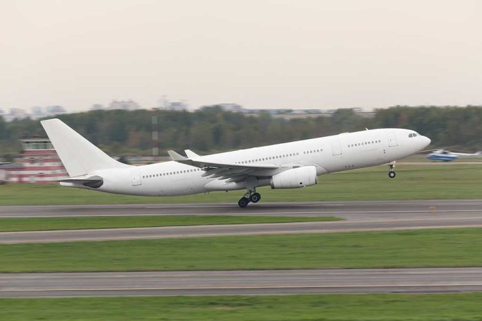 1028674177 featured image White airplane taking off from a runway.