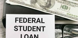 Federal Student Loan label with cash and glasses