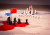 Trade war concept with chess pieces and flags