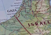 Map showing Gaza Strip and parts of Israel