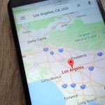 Smartphone displaying map of Los Angeles, California