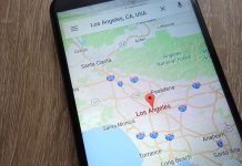 Smartphone displaying map of Los Angeles, California