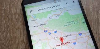 Smartphone displaying map of Los Angeles, California