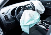 Deployed airbags in car's interior