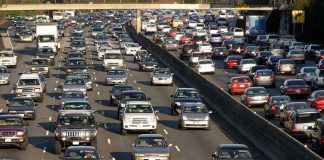 Heavy traffic on a multi lane highway
