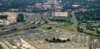 Aerial view of the Pentagon building and surrounding area