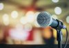 Microphone with blurred lights in the background
