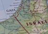 Map showing Gaza Strip and parts of Israel.