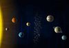 Illustration of the solar system with the sun and planets