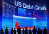 People looking at financial charts displaying US debt crisis.