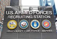 Sign for U.S. Armed Forces Recruiting Station.