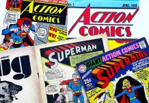 Assorted vintage Superman and Supergirl comic book covers.