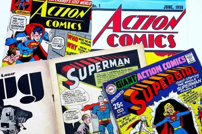 Assorted vintage Superman and Supergirl comic book covers.