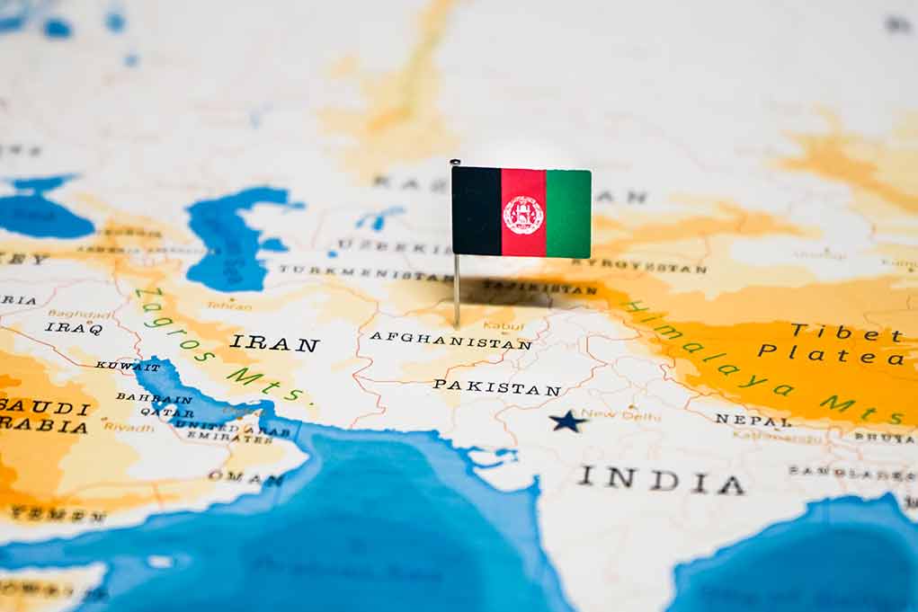 Map of Afghanistan with a flag pin marker