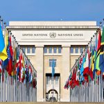 High-Powered Legal Authority Caught in Shocking Human Trafficking Case United Nations building with numerous national flags outside.