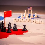 Trade war concept with chess pieces and flags