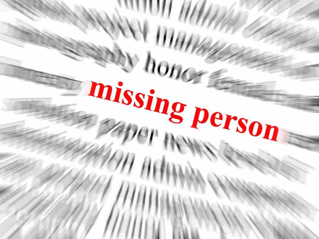 shutterstock_108299963.jpg Text graphic highlighting 'missing person' in red among blurred words