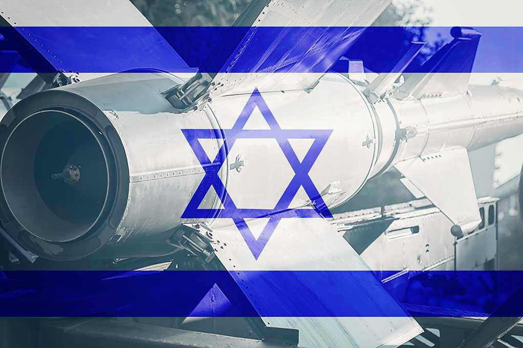 673097776 Missile with Israel flag overlay.