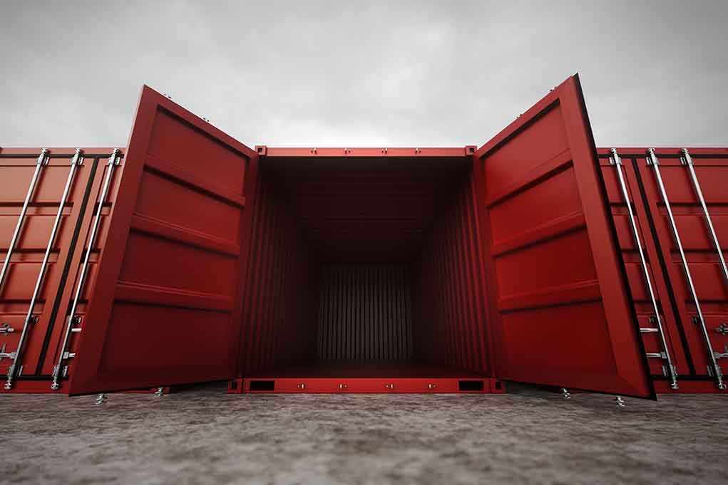 shutterstock_124714003.jpg Open red shipping container with a view into the empty interior