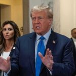 Baseball Bat ATTACK Rocks Trumps Lawyers Office! Man speaking with hands raised, woman and security behind.