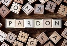 Trump Buddies PARDONED: Bold Move Shocks All Wooden letter blocks arranged to spell 'PARDON' on a wooden surface