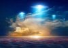 Cold War UFOs: 1950s Photos Shake the Truth Glowing lights above dramatic sunset clouds.