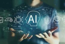 Person holding virtual icons related to artificial intelligence.