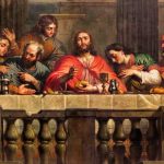 Jesus and disciples seated at a long table.