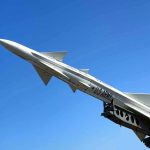 U.S. Army missile against a clear blue sky.