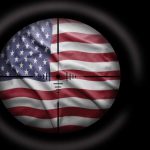 View of the American flag through a sniper scope
