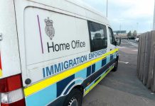ICE Grabs ILLEGAL NYC Council Analyst White immigration enforcement van parked by roadside