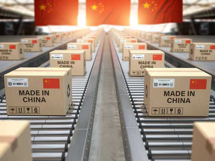 Boxes labeled Made in China on conveyor belt