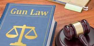 No Permit, No Problem – NEW Gun Law Revolution Gun Law book and gavel on wooden desk.