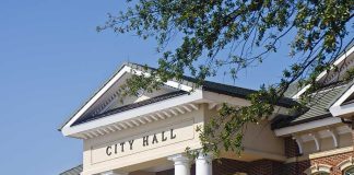 $2,000-A-Day Flag Fines Hit City Hall Exterior view of a city hall building with columns and a clear blue sky