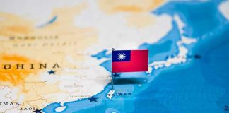 Flag of Taiwan on map.
