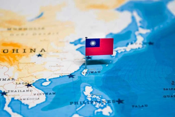 Flag of Taiwan on map.