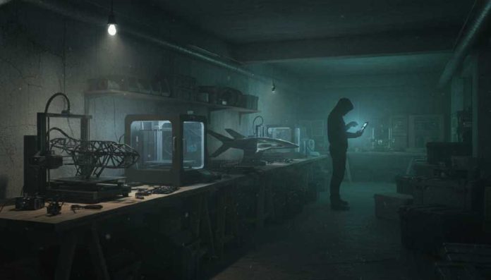 ai-generated-create-a-featured-image-for-th-1768250030945 Create a featured image for the article titled: DEADLY Drones 3D-Printed in Military Basement Requirements: - NO text, wor