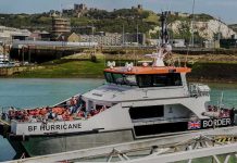 Border Force patrol boat BF Hurricane docked in a harbor