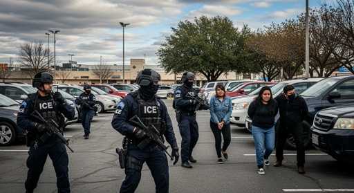 shutterstock_2706891773 ICE agents conducting an arrest in a parking lot
