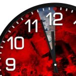 Clock showing Earth with a red background