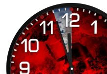 Clock showing Earth with a red background