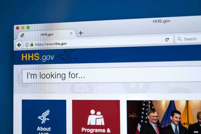 Web browser showing HHS.gov homepage with search bar