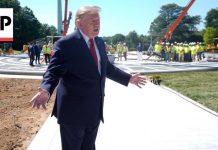Trump shows reporters a new granite helipad at the White House