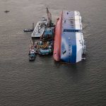Ferry Flips Near Shore—Chaos In Minutes Capsized cargo ship with salvage vessels alongside