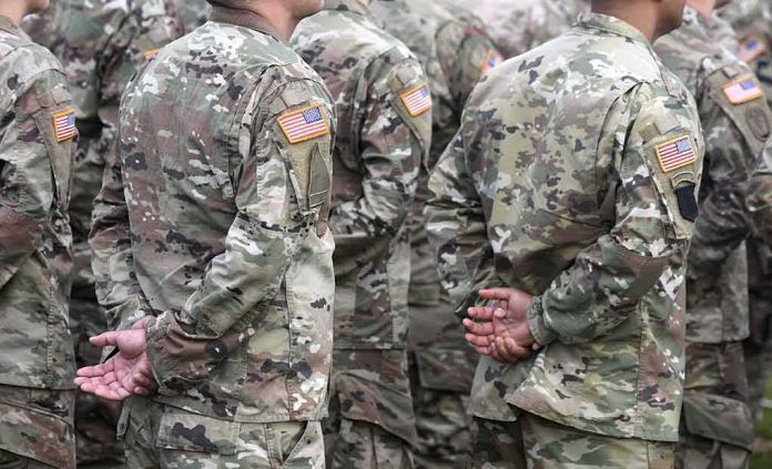Soldiers in camouflage uniforms standing in formation