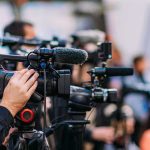 U.S. Destroys 5 Iranian Tankers as Iran Claims REVENGE Video cameras on tripods at a media event
